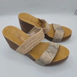 Blowfish Malibu Size US 8 Wedge Cork Braided‎ Snake Metalic Leather Sandals